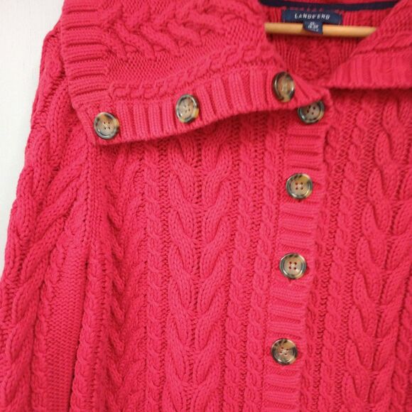 Vintage Women's Lands End Chunky Cable Knit Button Up Red XL 18-20 Y2K Fisherman - Picture 2 of 9